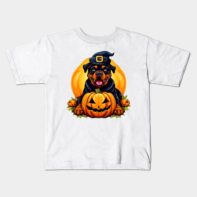 Rottweiler Dog inside Pumpkin #1 Kids T-Shirt by Chromatic Fusion Studio